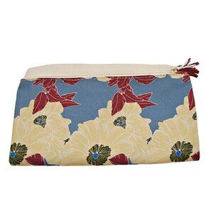 Rachel Pally Floral Printed Canvas Leather Trim Clutch Bag Tassel Zipper Magnet